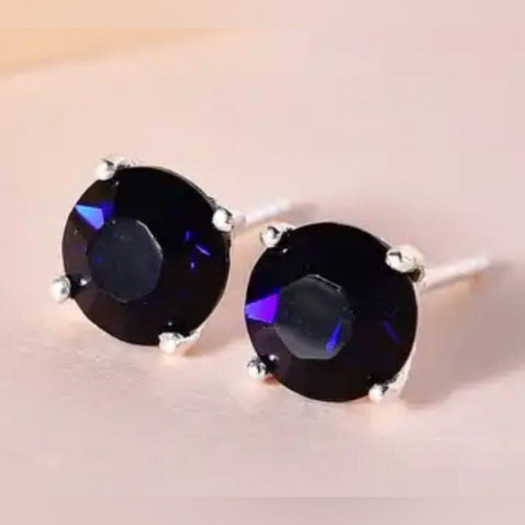 Dark Indigo Crystal Stud Earrings in 925 Sterling Silver 2.65 ct tw 8mm - Picture 3 of 7